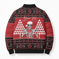 Personalized Hawaii Skull Christmas Bomber Puffer Jacket Mele Kalikimaka Hawaiian Kakau - Polynesian Pride