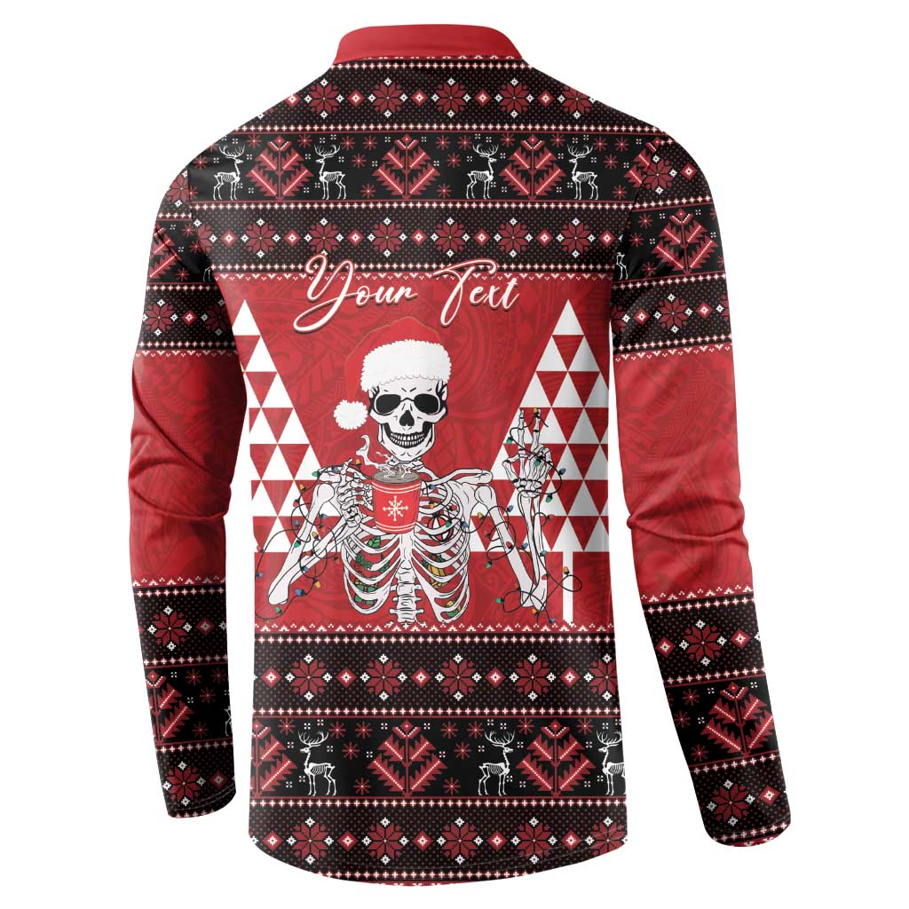 Personalized Hawaii Skull Christmas Button Sweatshirt Mele Kalikimaka Hawaiian Kakau - Polynesian Pride