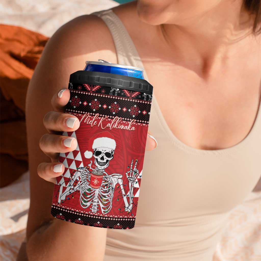 Personalized Hawaii Skull Christmas 4 in 1 Can Cooler Tumbler Mele Kalikimaka Hawaiian Kakau - Polynesian Pride