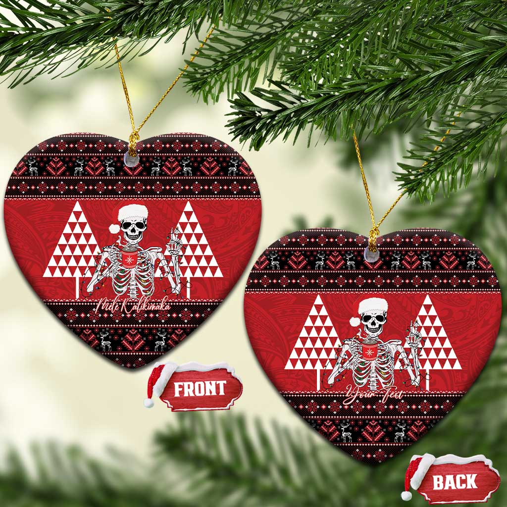 Personalized Hawaii Skull Christmas Ceramic Ornament Mele Kalikimaka Hawaiian Kakau - Polynesian Pride