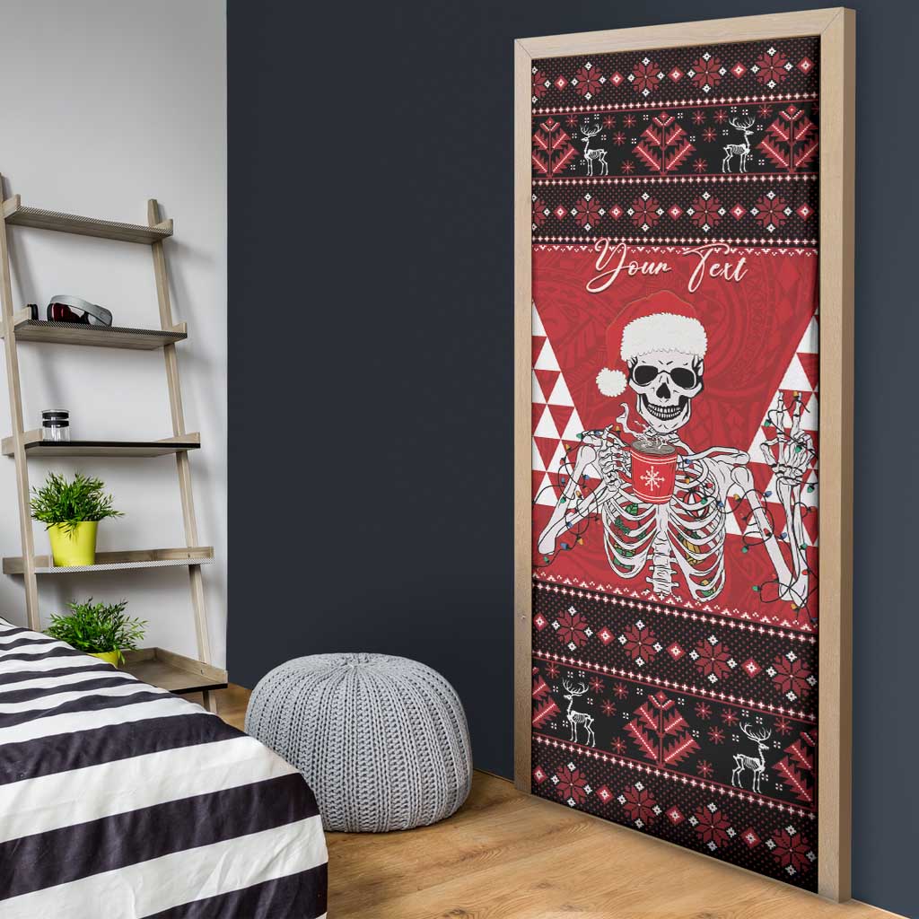 Personalized Hawaii Skull Christmas Door Cover Mele Kalikimaka Hawaiian Kakau - Polynesian Pride
