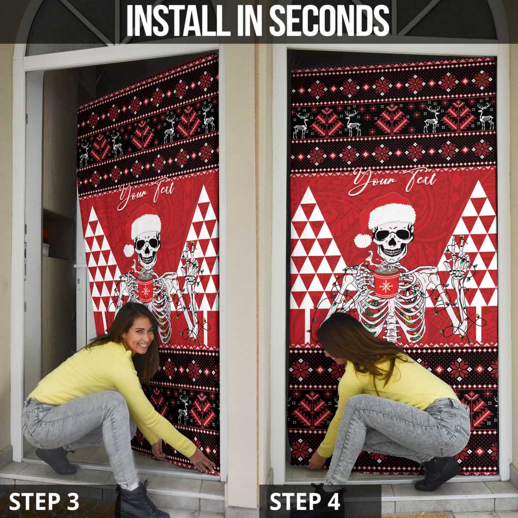 Personalized Hawaii Skull Christmas Door Cover Mele Kalikimaka Hawaiian Kakau - Polynesian Pride