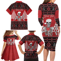 Personalized Hawaii Skull Christmas Family Matching Long Sleeve Bodycon Dress and Hawaiian Shirt Mele Kalikimaka Hawaiian Kakau - Polynesian Pride