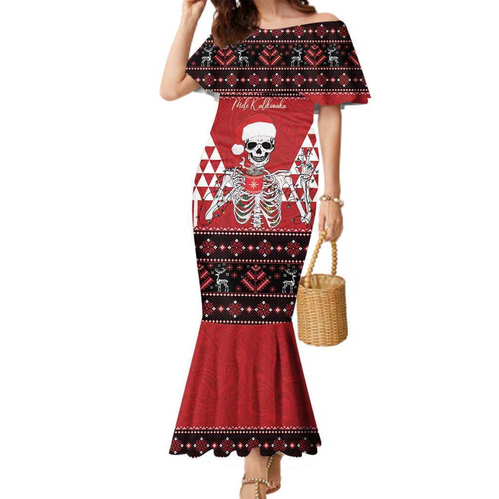 Personalized Hawaii Skull Christmas Family Matching Mermaid Dress and Hawaiian Shirt Mele Kalikimaka Hawaiian Kakau - Polynesian Pride