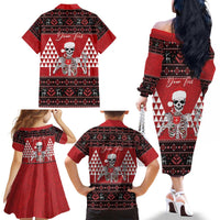 Personalized Hawaii Skull Christmas Family Matching Off The Shoulder Long Sleeve Dress and Hawaiian Shirt Mele Kalikimaka Hawaiian Kakau - Polynesian Pride