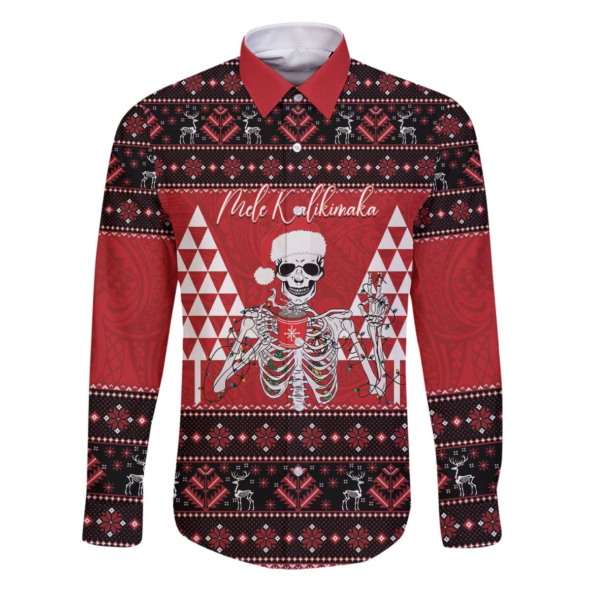 Personalized Hawaii Skull Christmas Family Matching Off The Shoulder Long Sleeve Dress and Hawaiian Shirt Mele Kalikimaka Hawaiian Kakau - Polynesian Pride