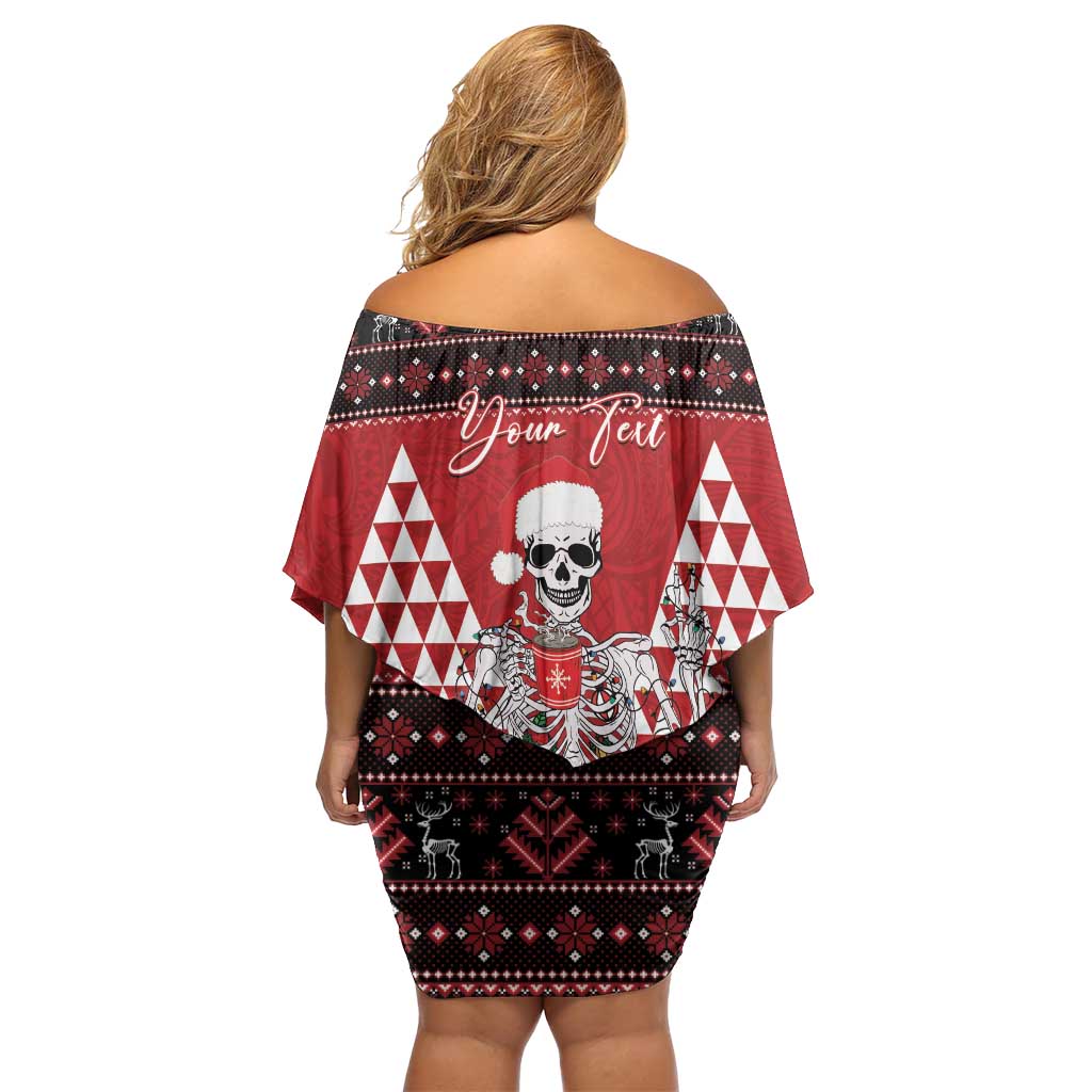 Personalized Hawaii Skull Christmas Family Matching Off Shoulder Short Dress and Hawaiian Shirt Mele Kalikimaka Hawaiian Kakau - Polynesian Pride