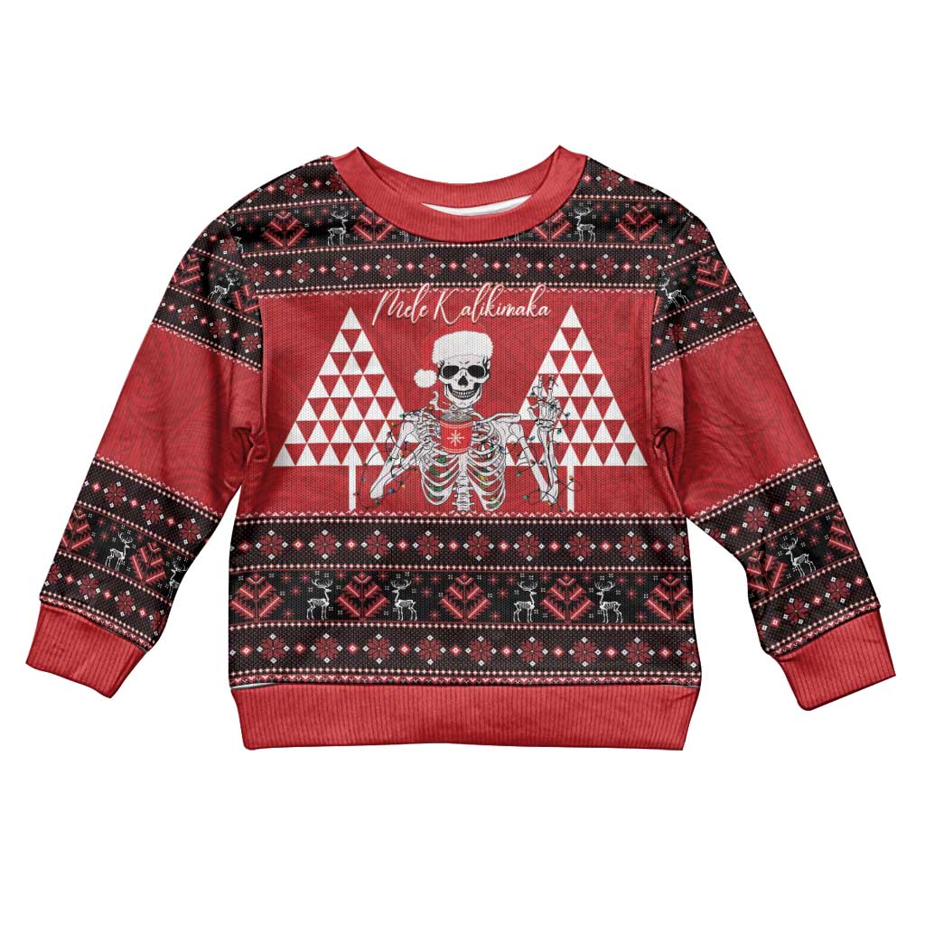 Personalized Hawaii Skull Christmas Kid Ugly Christmas Sweater Mele Kalikimaka Hawaiian Kakau - Polynesian Pride