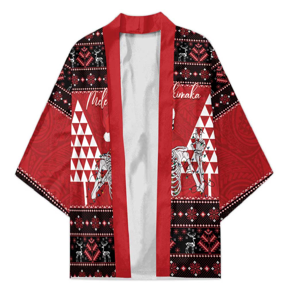Personalized Hawaii Skull Christmas Kimono Mele Kalikimaka Hawaiian Kakau LT14 Unisex Red - Polynesian Pride