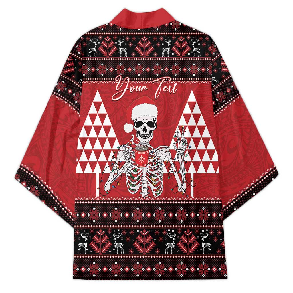 Personalized Hawaii Skull Christmas Kimono Mele Kalikimaka Hawaiian Kakau LT14 - Polynesian Pride