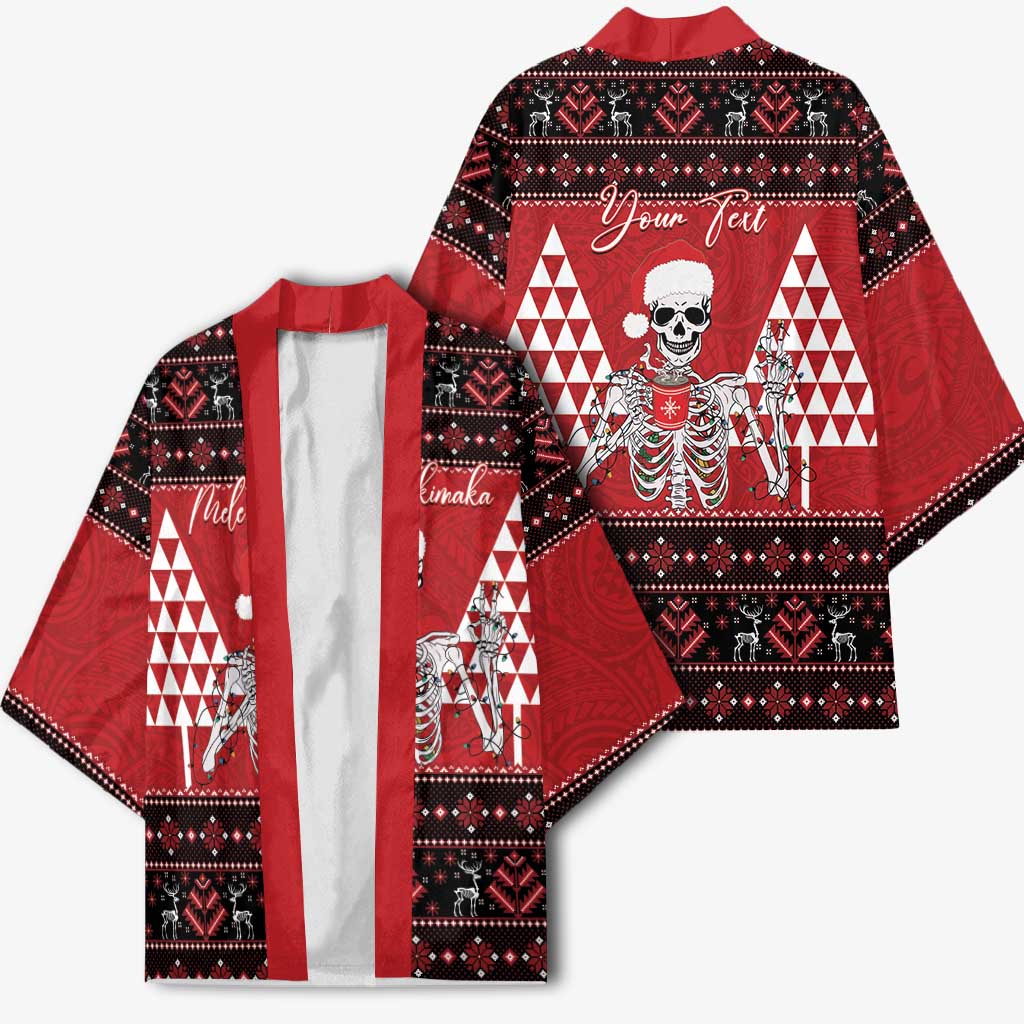 Personalized Hawaii Skull Christmas Kimono Mele Kalikimaka Hawaiian Kakau LT14 - Polynesian Pride