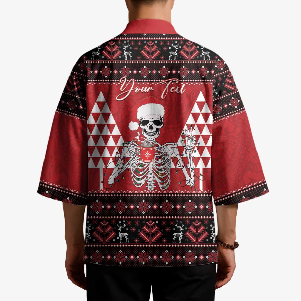 Personalized Hawaii Skull Christmas Kimono Mele Kalikimaka Hawaiian Kakau LT14 - Polynesian Pride