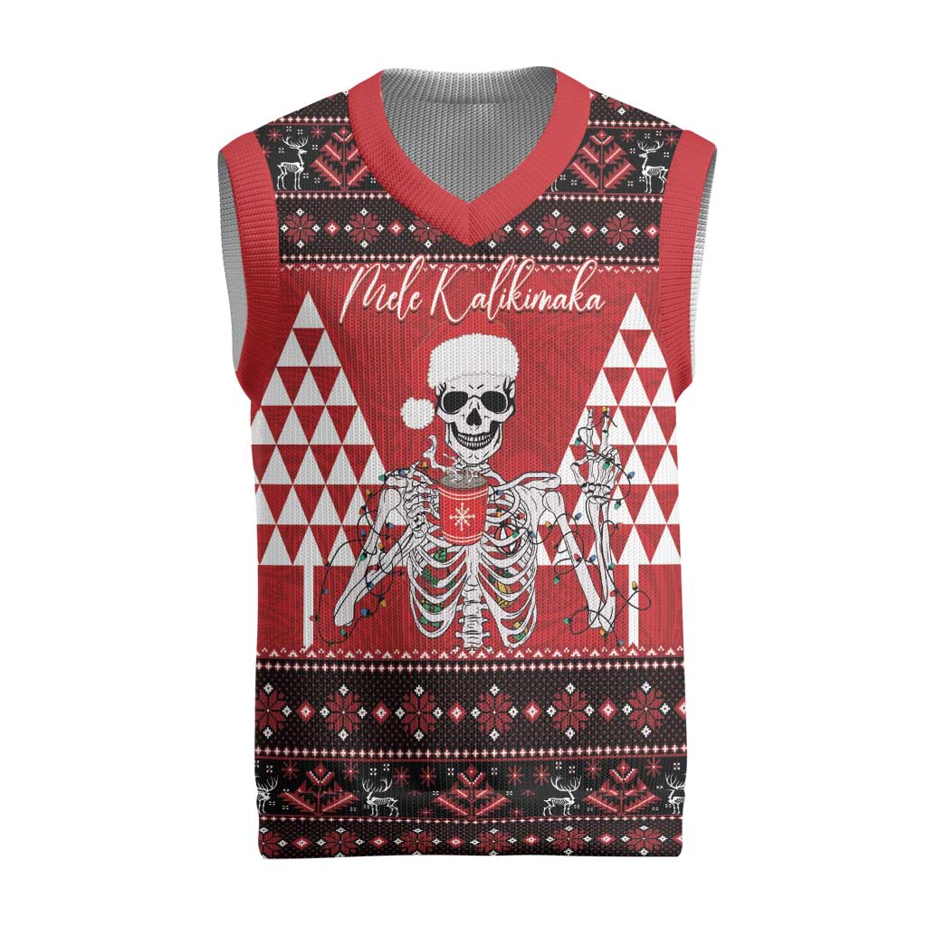 Personalized Hawaii Skull Christmas Knitted V-Neck Vest Mele Kalikimaka Hawaiian Kakau - Polynesian Pride
