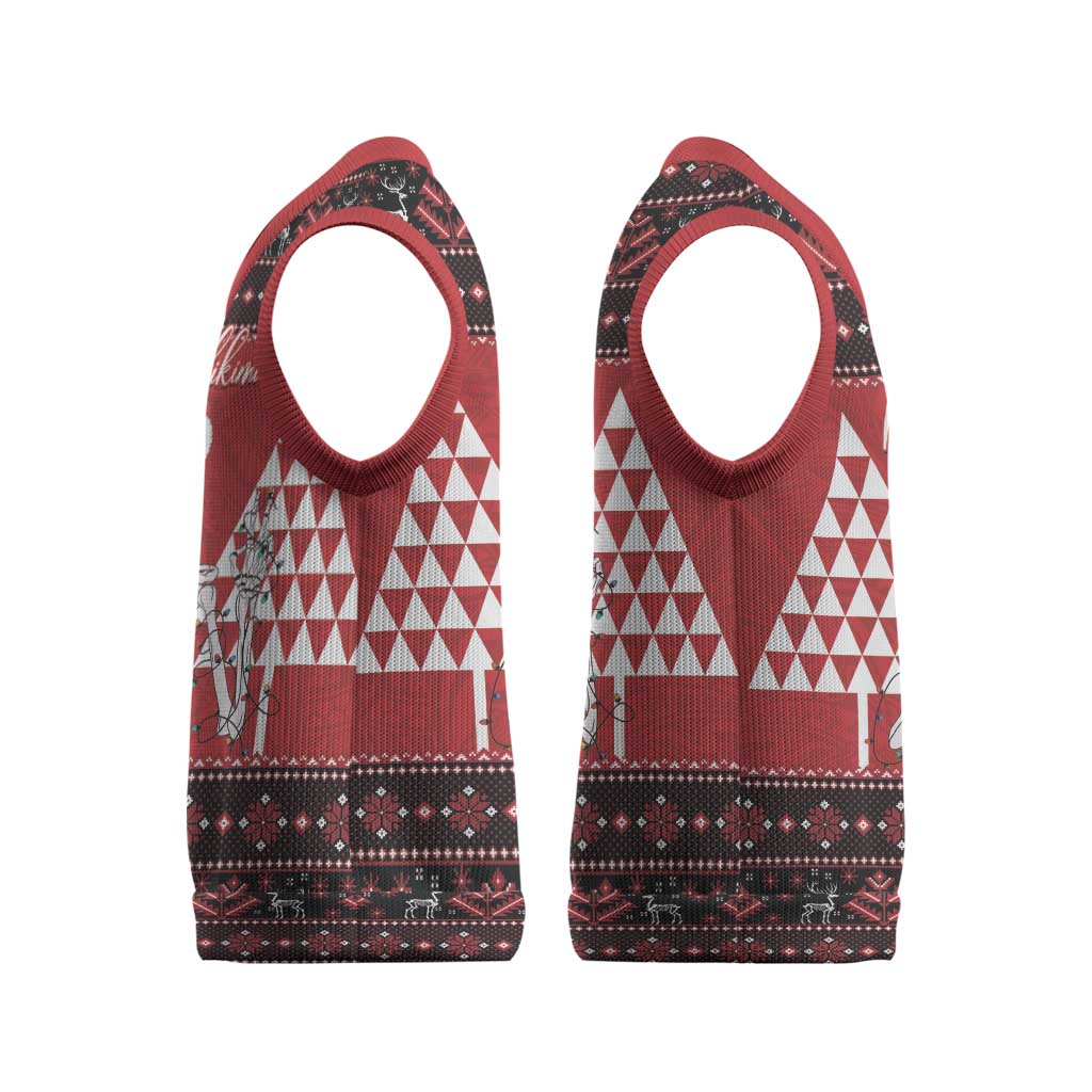 Personalized Hawaii Skull Christmas Knitted V-Neck Vest Mele Kalikimaka Hawaiian Kakau - Polynesian Pride