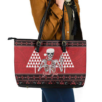 Personalized Hawaii Skull Christmas Leather Tote Bag Mele Kalikimaka Hawaiian Kakau - Polynesian Pride