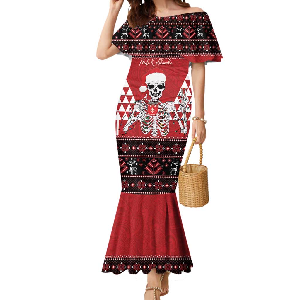 Personalized Hawaii Skull Christmas Mermaid Dress Mele Kalikimaka Hawaiian Kakau - Polynesian Pride