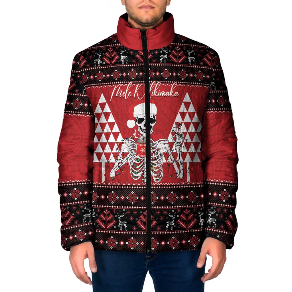 Personalized Hawaii Skull Christmas Padded Jacket Mele Kalikimaka Hawaiian Kakau - Polynesian Pride