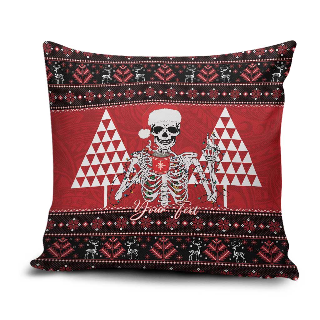Personalized Hawaii Skull Christmas Pillow Cover Mele Kalikimaka Hawaiian Kakau - Polynesian Pride