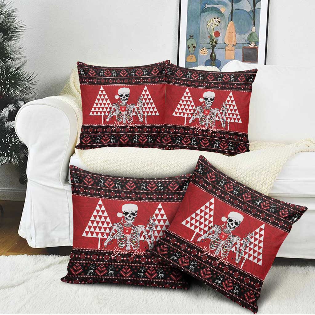 Personalized Hawaii Skull Christmas Pillow Cover Mele Kalikimaka Hawaiian Kakau - Polynesian Pride