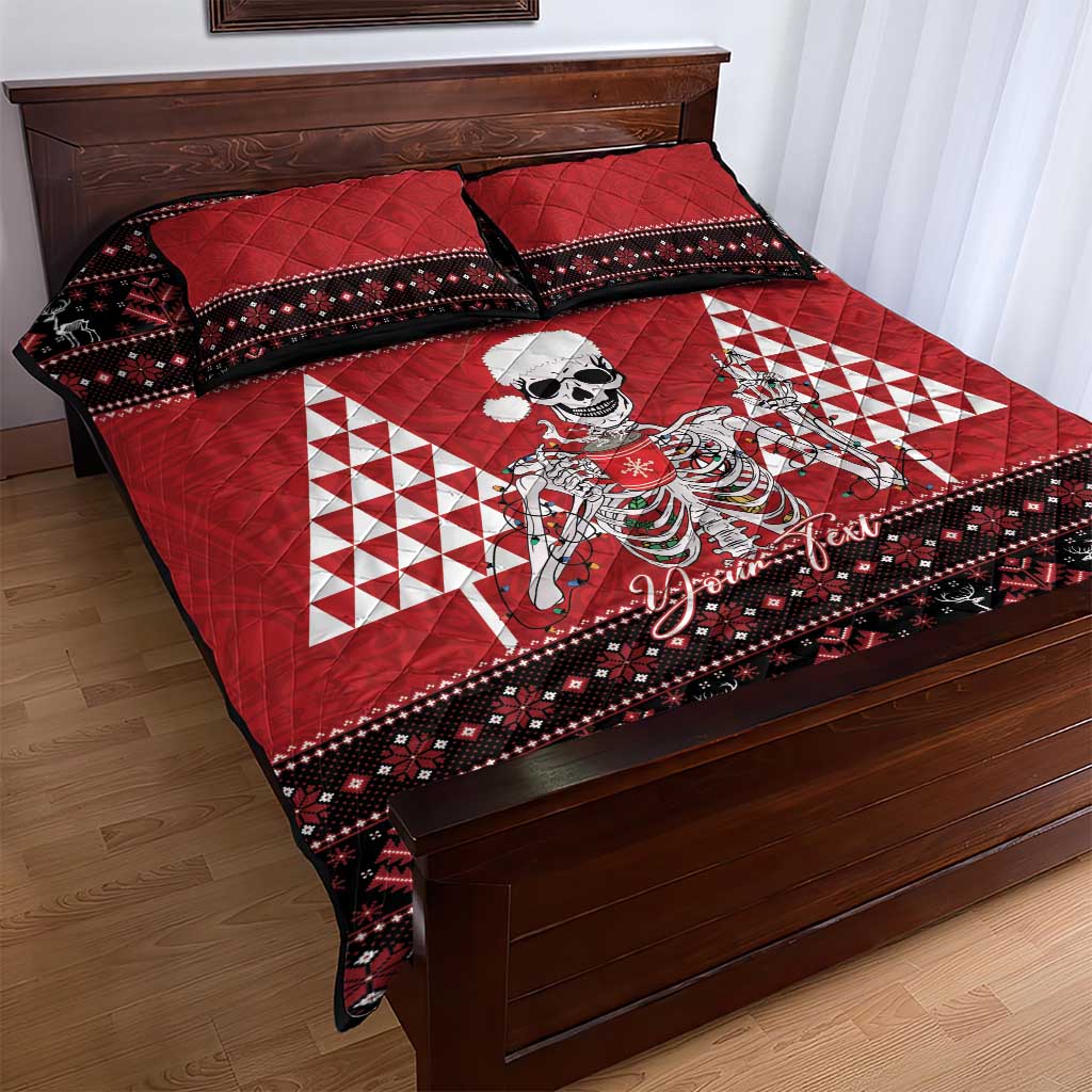 Personalized Hawaii Skull Christmas Quilt Bed Set Mele Kalikimaka Hawaiian Kakau - Polynesian Pride