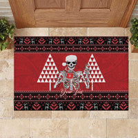 Personalized Hawaii Skull Christmas Rubber Doormat Mele Kalikimaka Hawaiian Kakau - Polynesian Pride