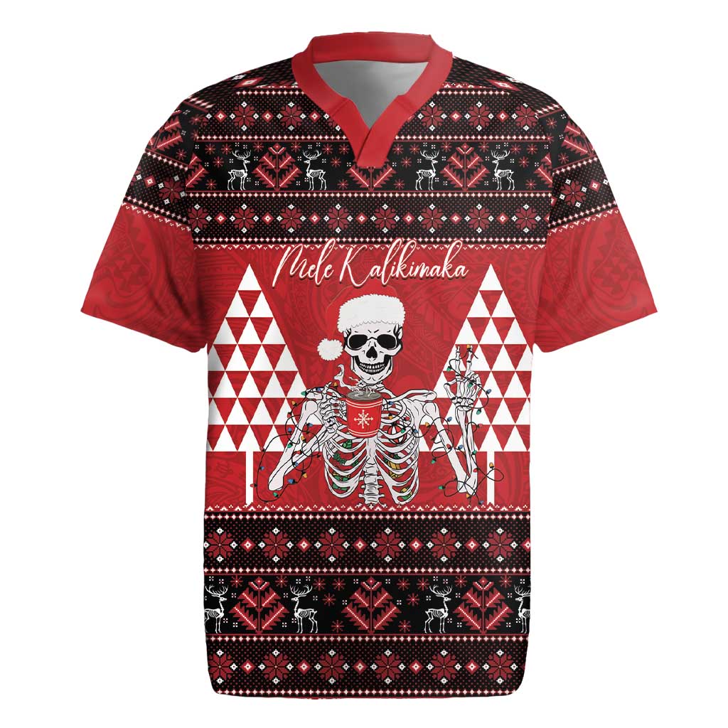 Personalized Hawaii Skull Christmas Rugby Jersey Mele Kalikimaka Hawaiian Kakau - Polynesian Pride