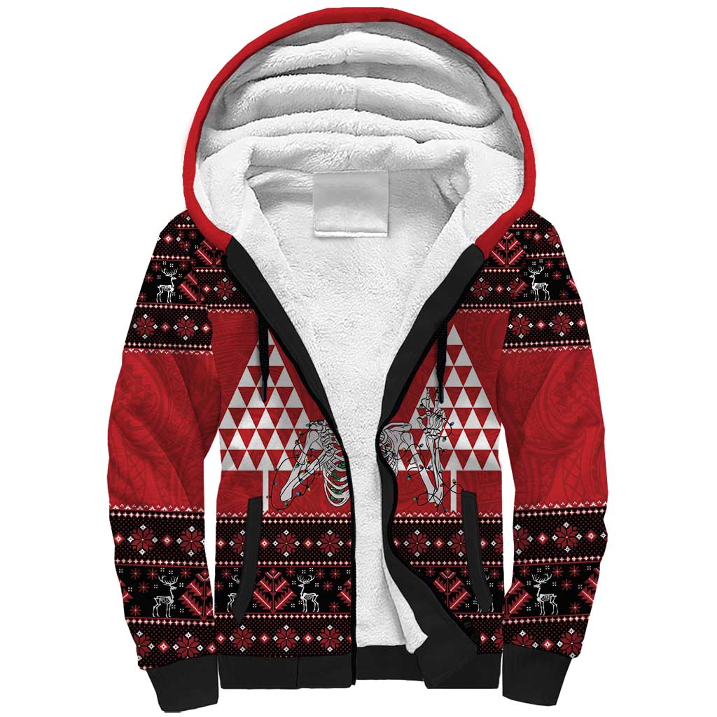 Personalized Hawaii Skull Christmas Sherpa Hoodie Mele Kalikimaka Hawaiian Kakau - Polynesian Pride