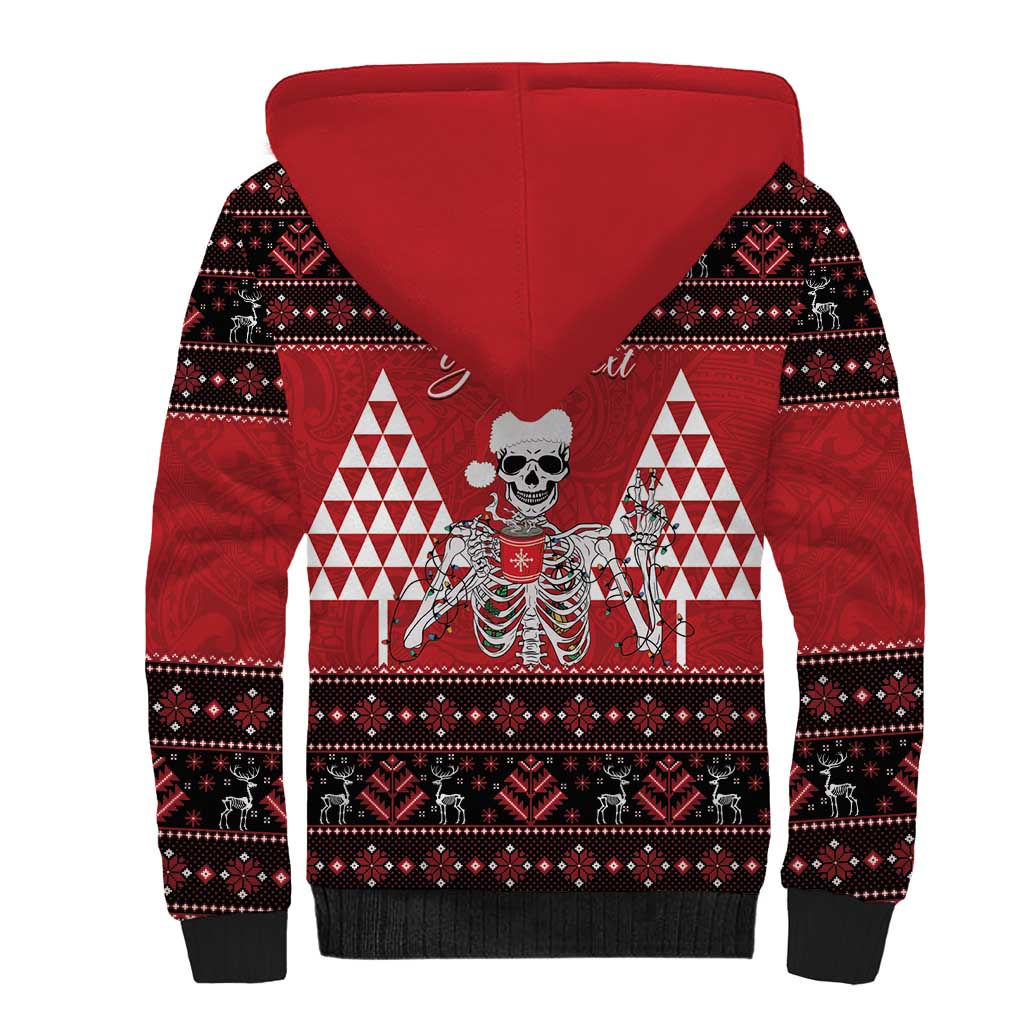 Personalized Hawaii Skull Christmas Sherpa Hoodie Mele Kalikimaka Hawaiian Kakau - Polynesian Pride