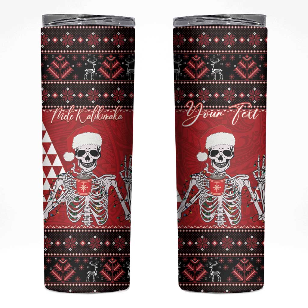 Personalized Hawaii Skull Christmas Skinny Tumbler Mele Kalikimaka Hawaiian Kakau - Polynesian Pride