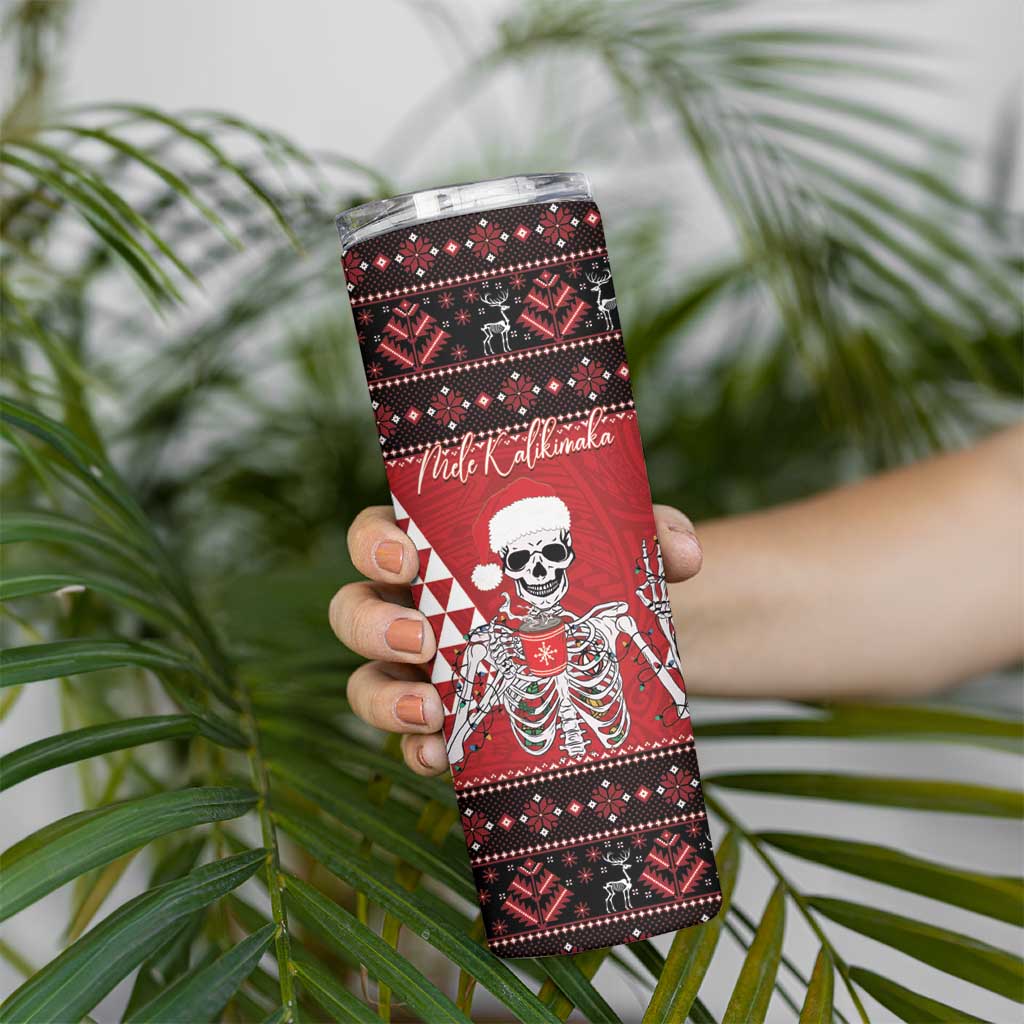 Personalized Hawaii Skull Christmas Skinny Tumbler Mele Kalikimaka Hawaiian Kakau - Polynesian Pride