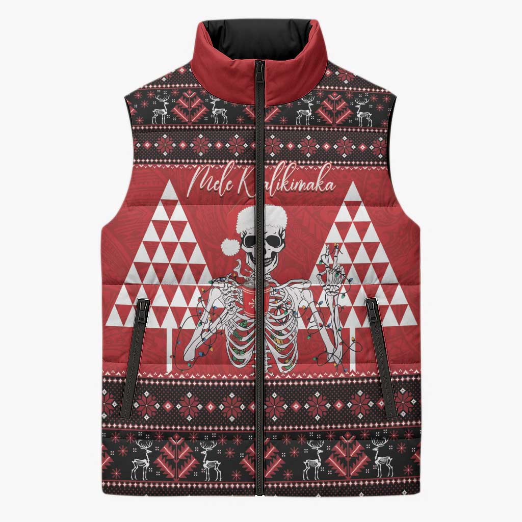 Personalized Hawaii Skull Christmas Sleeveless Puffer Jacket Mele Kalikimaka Hawaiian Kakau - Polynesian Pride