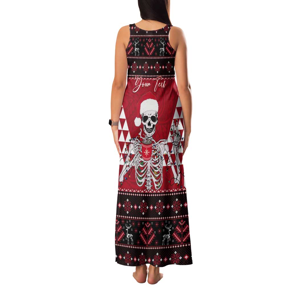 Personalized Hawaii Skull Christmas Tank Maxi Dress Mele Kalikimaka Hawaiian Kakau - Polynesian Pride
