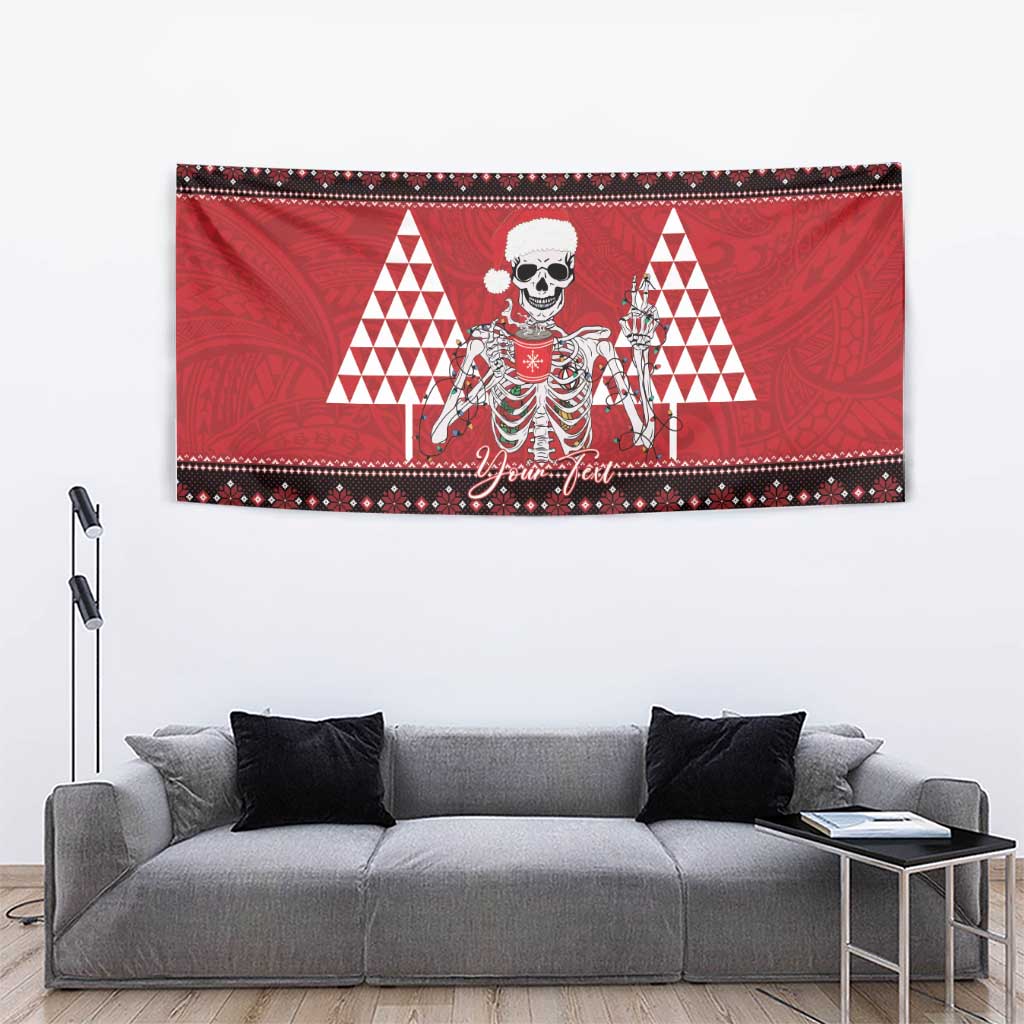 Personalized Hawaii Skull Christmas Tapestry Mele Kalikimaka Hawaiian Kakau - Polynesian Pride