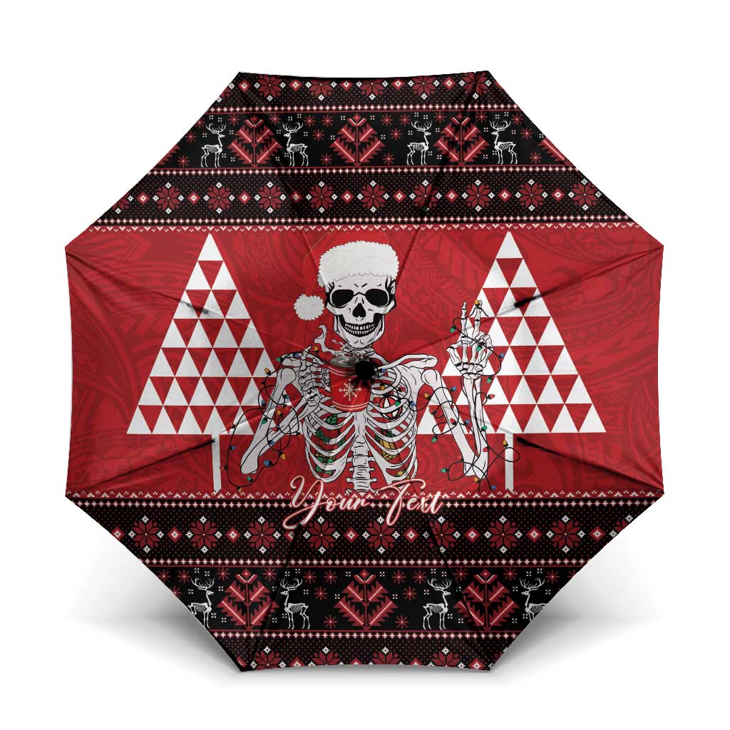 Personalized Hawaii Skull Christmas Umbrella Mele Kalikimaka Hawaiian Kakau - Polynesian Pride