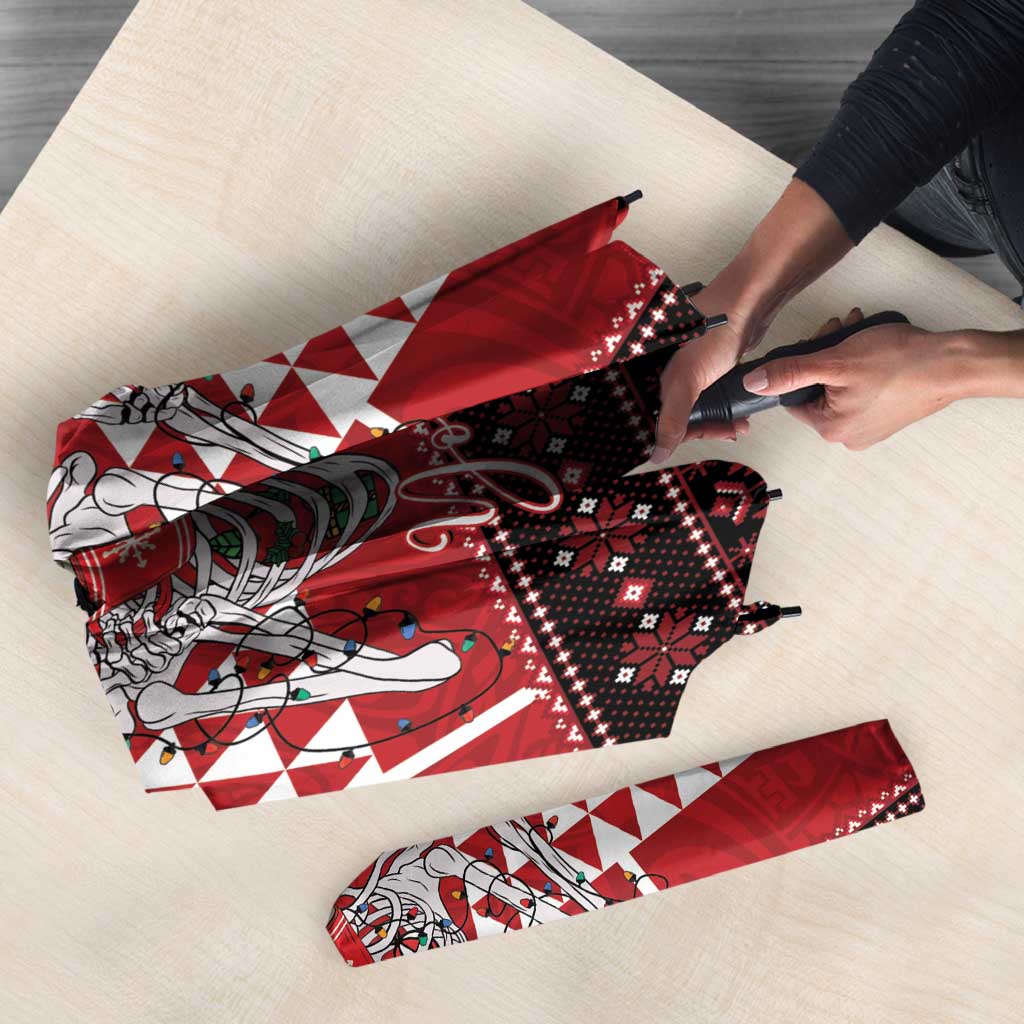 Personalized Hawaii Skull Christmas Umbrella Mele Kalikimaka Hawaiian Kakau - Polynesian Pride