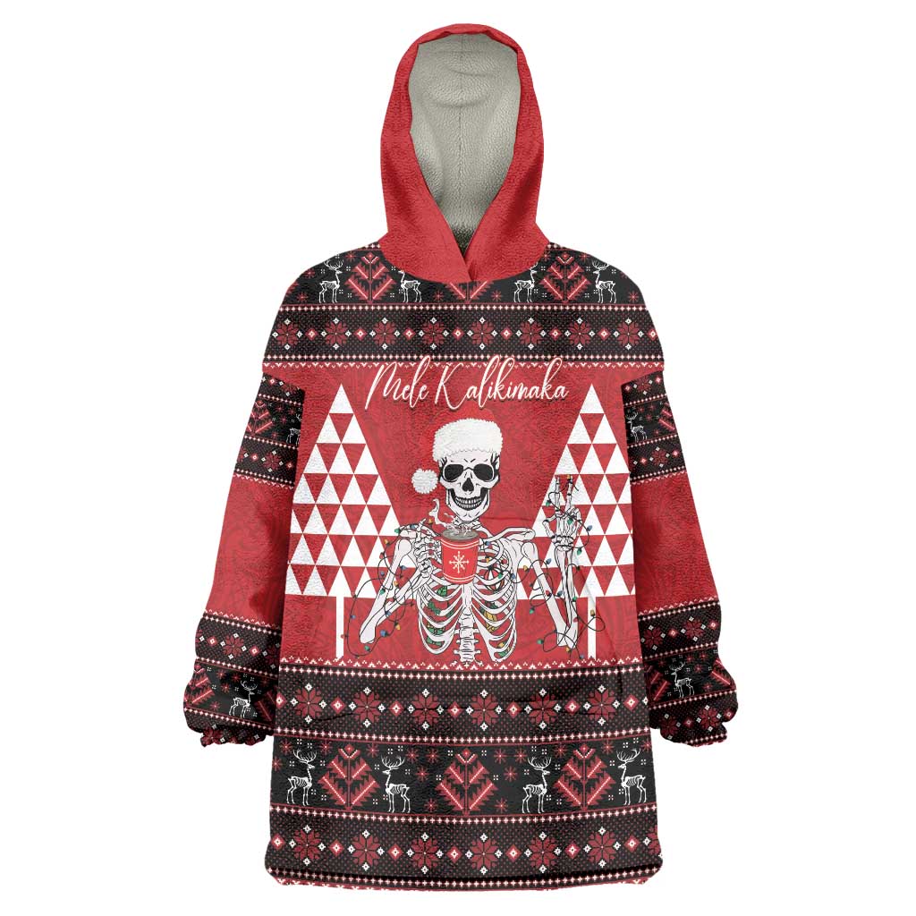 Personalized Hawaii Skull Christmas Wearable Blanket Hoodie Mele Kalikimaka Hawaiian Kakau - Polynesian Pride