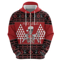 Personalized Hawaii Skull Christmas Zip Hoodie Mele Kalikimaka Hawaiian Kakau - Polynesian Pride