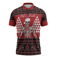 Personalized Hawaii Skull Christmas Zipper Polo Shirt Mele Kalikimaka Hawaiian Kakau - Polynesian Pride