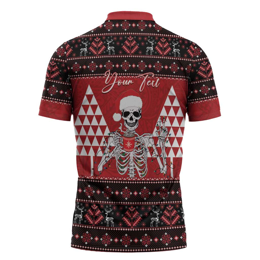 Personalized Hawaii Skull Christmas Zipper Polo Shirt Mele Kalikimaka Hawaiian Kakau - Polynesian Pride