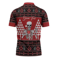 Personalized Hawaii Skull Christmas Zipper Polo Shirt Mele Kalikimaka Hawaiian Kakau - Polynesian Pride