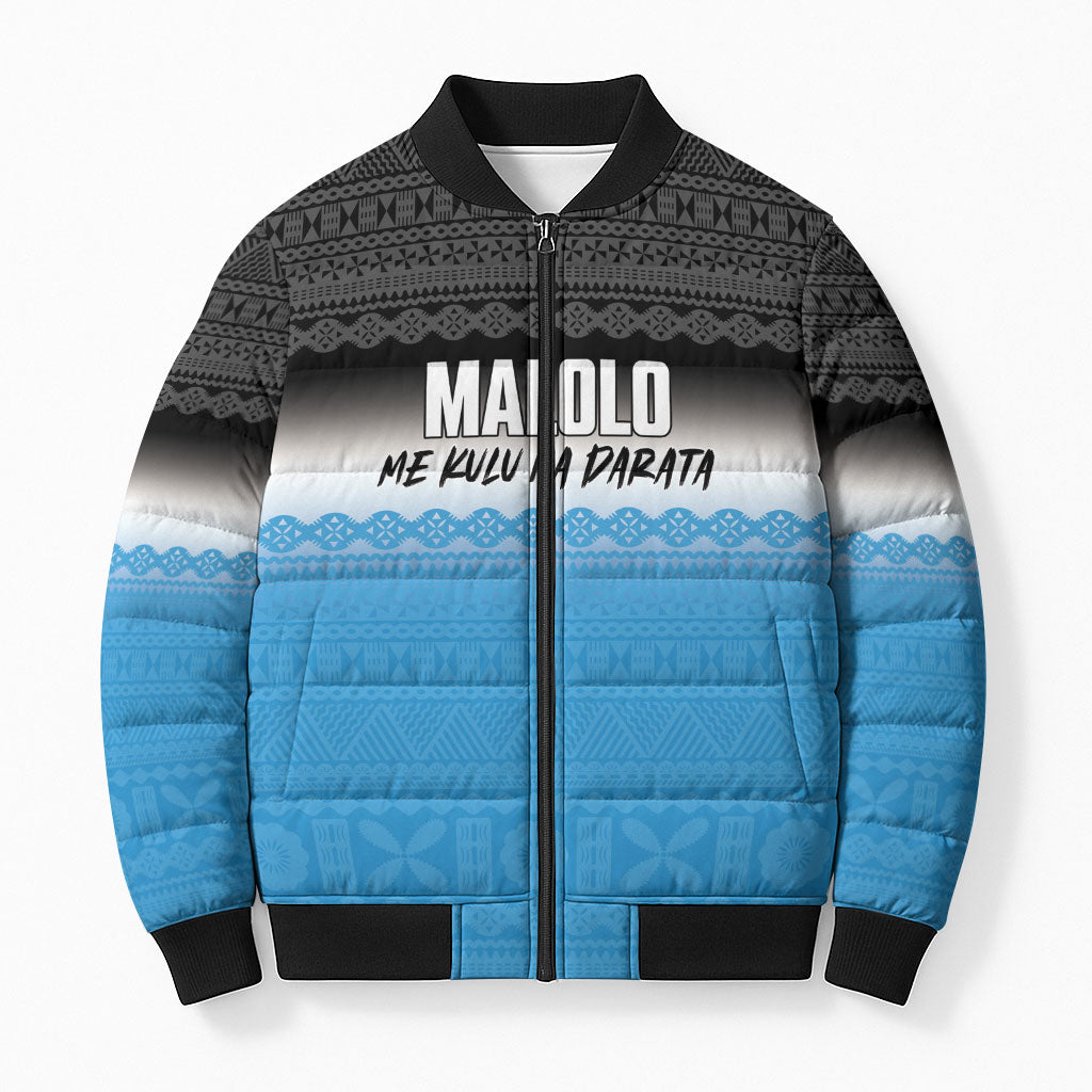 Malolo Fiji 2026 Rugby Personalised Bomber Puffer Jacket Me Kulu Na Darata Fijian Tapa Pattern