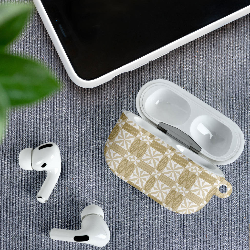 Beige Ngatu Pattern Malo e Lelei Tonga AirPods Case LT14 - Polynesian Pride
