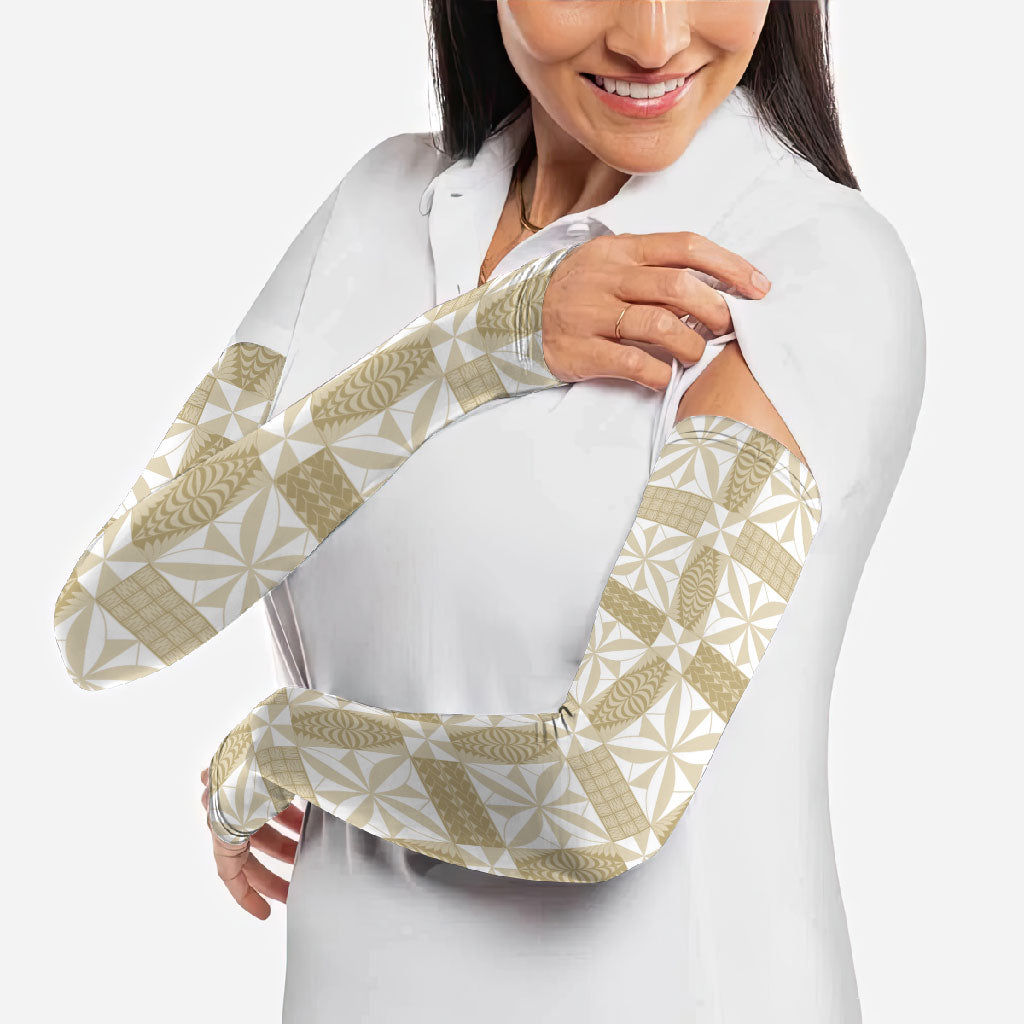 Beige Ngatu Pattern Malo e Lelei Tonga Arm Sleeves LT14 - Polynesian Pride