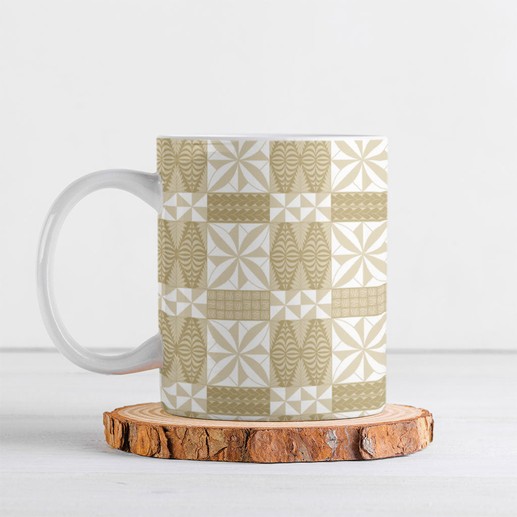 Beige Ngatu Pattern Malo e Lelei Tonga Ceramic Mug LT14 Beige - Polynesian Pride