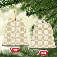 Beige Ngatu Pattern Malo e Lelei Tonga Ceramic Ornament LT14 Bell Flake Beige - Polynesian Pride