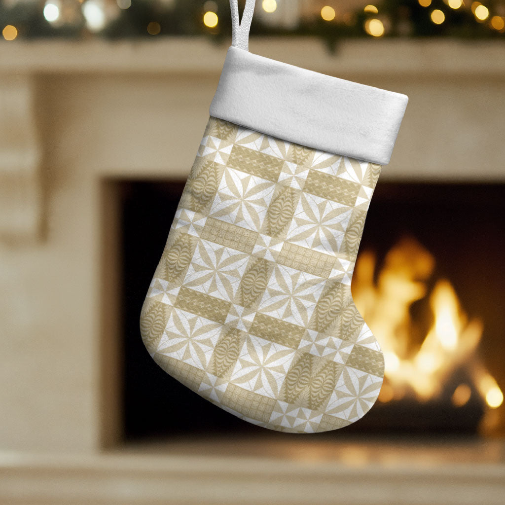 Beige Ngatu Pattern Malo e Lelei Tonga Christmas Stocking LT14 Set of 2 Beige - Polynesian Pride