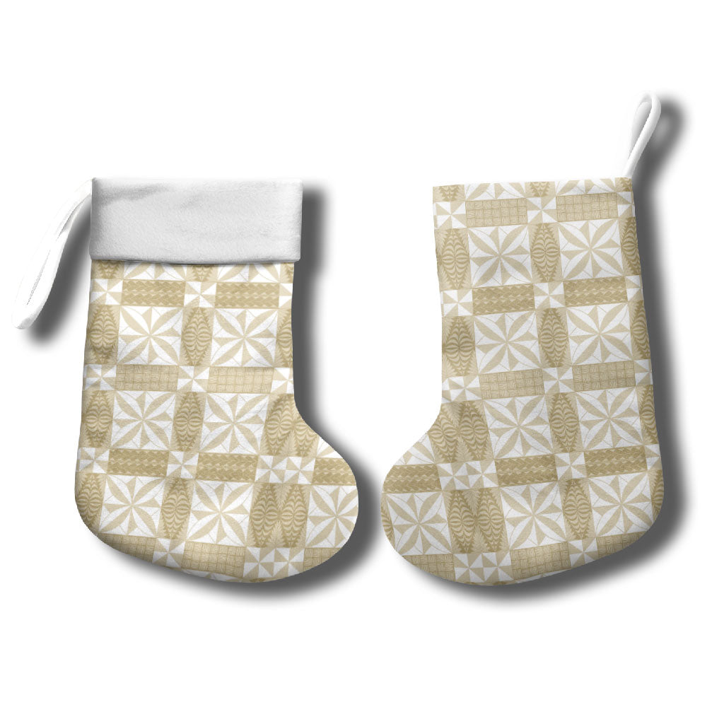 Beige Ngatu Pattern Malo e Lelei Tonga Christmas Stocking LT14 - Polynesian Pride