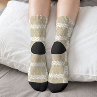 Beige Ngatu Pattern Malo e Lelei Tonga Crew Socks LT14 - Polynesian Pride