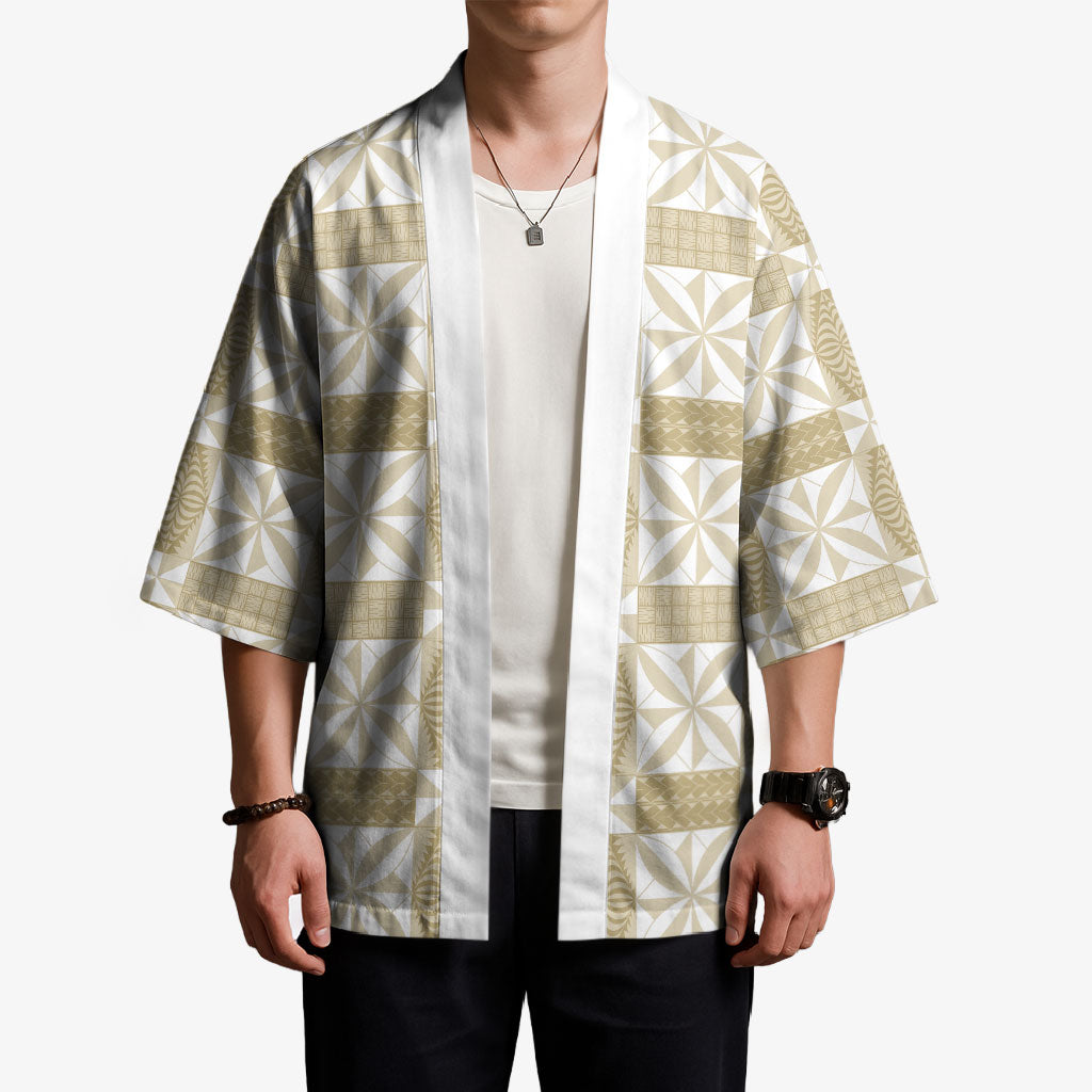 Beige Ngatu Pattern Malo e Lelei Tonga Kimono LT14 - Polynesian Pride
