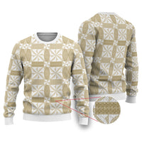 Beige Ngatu Pattern Malo e Lelei Tonga Ugly Christmas Sweater LT14 Beige - Polynesian Pride